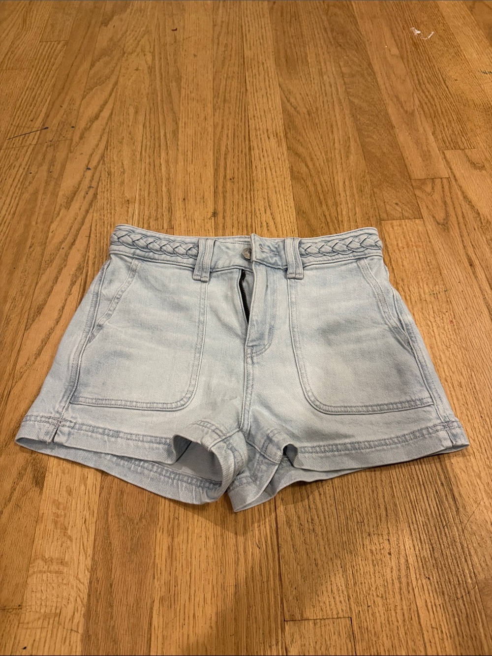 Light Blue Denim Women’s Shorts with Braided Waist
